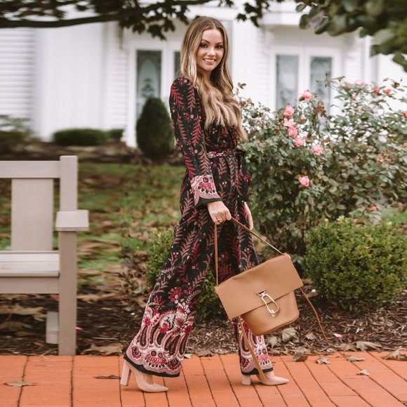 Anthropologie Pants - ONE SEPTEMBER Anthro Black Red Breezeway Embroidered Jumpsuit sz M Women's